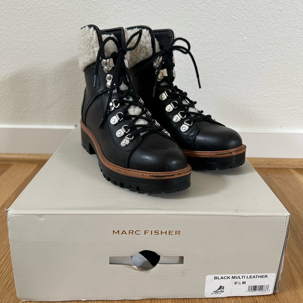 Marc Fisher Black Lace Up Boots with Rugged Sole